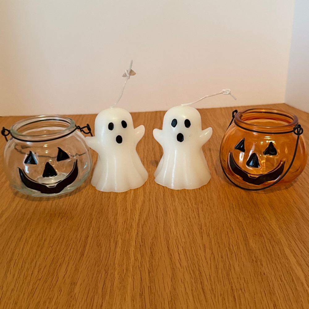 Halloween Ghost Candles and Pumpkin Candle Holders